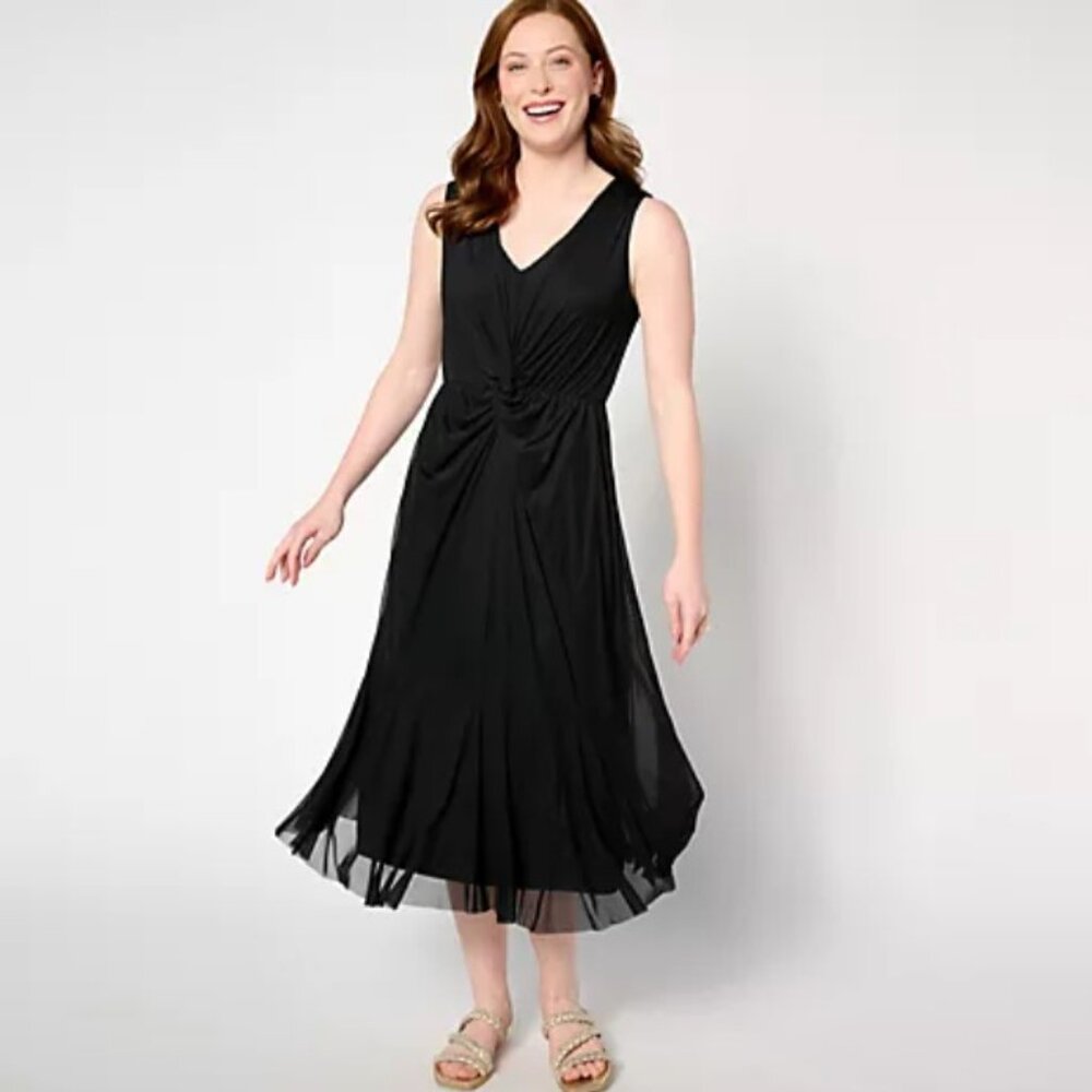 Isaac Mizrahi Live! Tall Always Isaac Twist Front Mesh Sz L Tall Black A638411